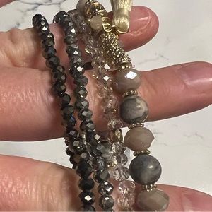 NWT glass bead bracelets, colors are muted and in the grey and gold family